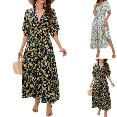 Damen Casual und Modisches Tief V-Taille Kleid, Strandurlaubskleid