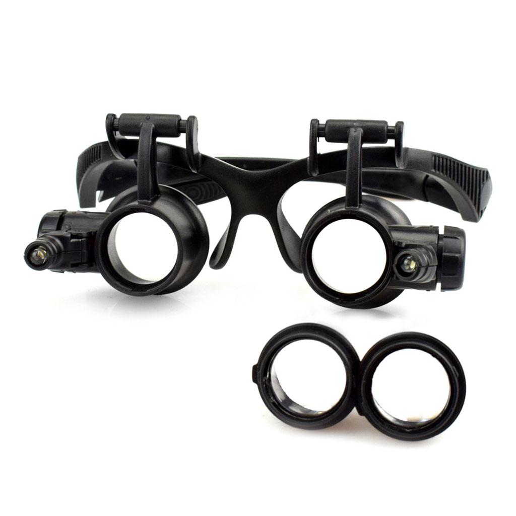 Vergrößerungslinsen Doppelte Brille LED Reparatur Brillen Typ Kopfbedeckung Lupe mit 2 LEDs 6 austauschbare Linsen