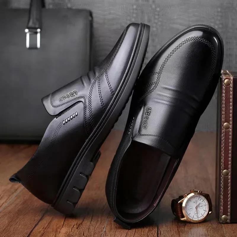 2025 Spring New Men's Leather Shoes Fashion Soft Soled Non Slip Breathable Leather Shoes Business Dress Men's Shoes