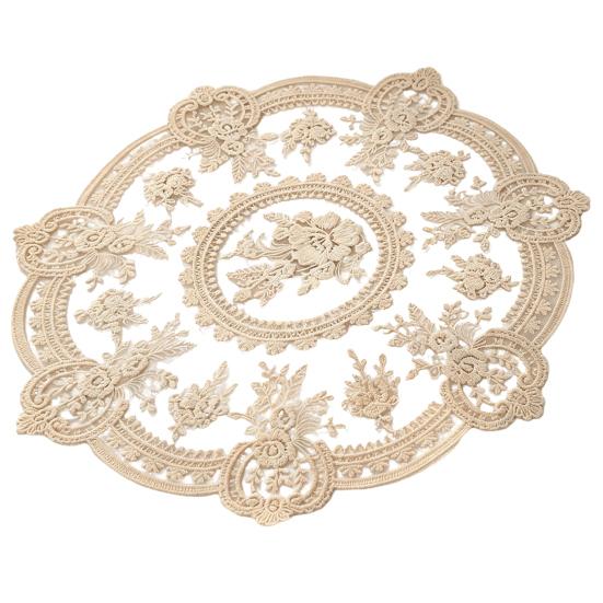 Washable Polyester Lace Mat Retro Round Doily, Embroidered Floral Coaster, 13 Inch Doily for Table Decor Sheer Placemat Wedding, Tea Party