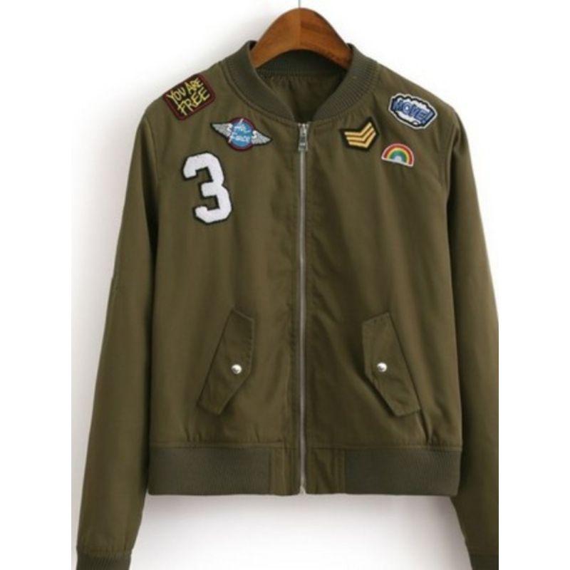 

Весенняя одежда в западном стиле, приталенная, женская, приталенная, пилот, с длинным рукавом, аппликация, вышивка, темпераментное короткое пальто, модное Green XL