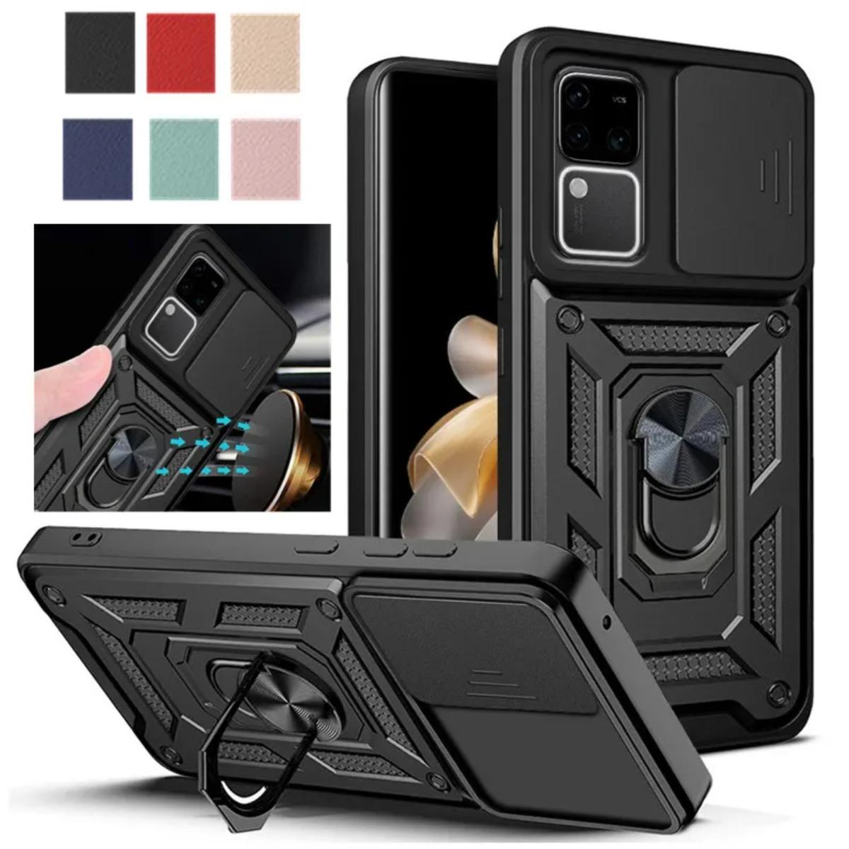 

Чехол Armor для VIVO V30 Pro V30 Lite V29 V29e V27 V27e V25 V25e, защитный чехол для объектива с кольцом, магнитный держатель, чехол Fundas For VIVO V30 чёрный