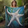 1pc Sdoo Flannel Blanket - Creative Sea Star Print, Soft Warm Cozy All-Season Throw for Sofa Bed Car Office Camping, Retro Style