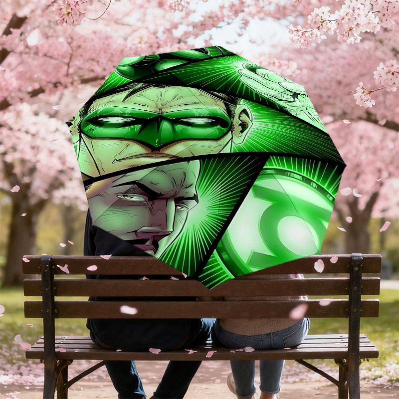 1pc Green Lantern Automatic Open/Close Umbrella Compact Folding Umbrella with 8-Rib Shaft lightweight esign, for Women/Men1133A