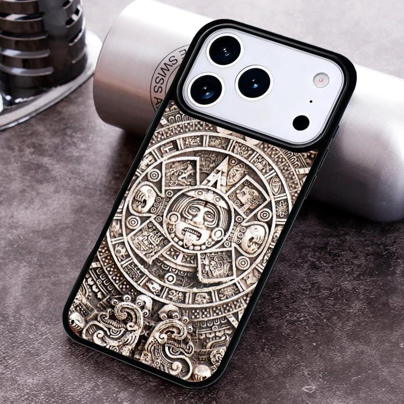 Mayan Calendar Wood Pattern print Phone Case for iPhone 17 16 15 Pro Max Air 14 13 12 11 Plus Shockproof Capa Cover