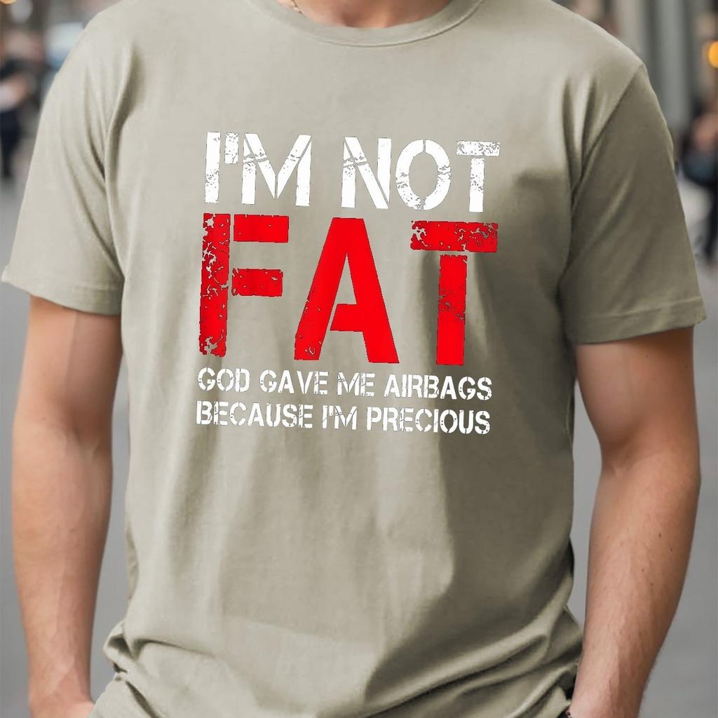 Unisexs Funny Slogan Round Neck  Cotton Tshirt IM NOT FAT Print Short Sleeve Sports Tee Tops Unisexs Summer Clothing