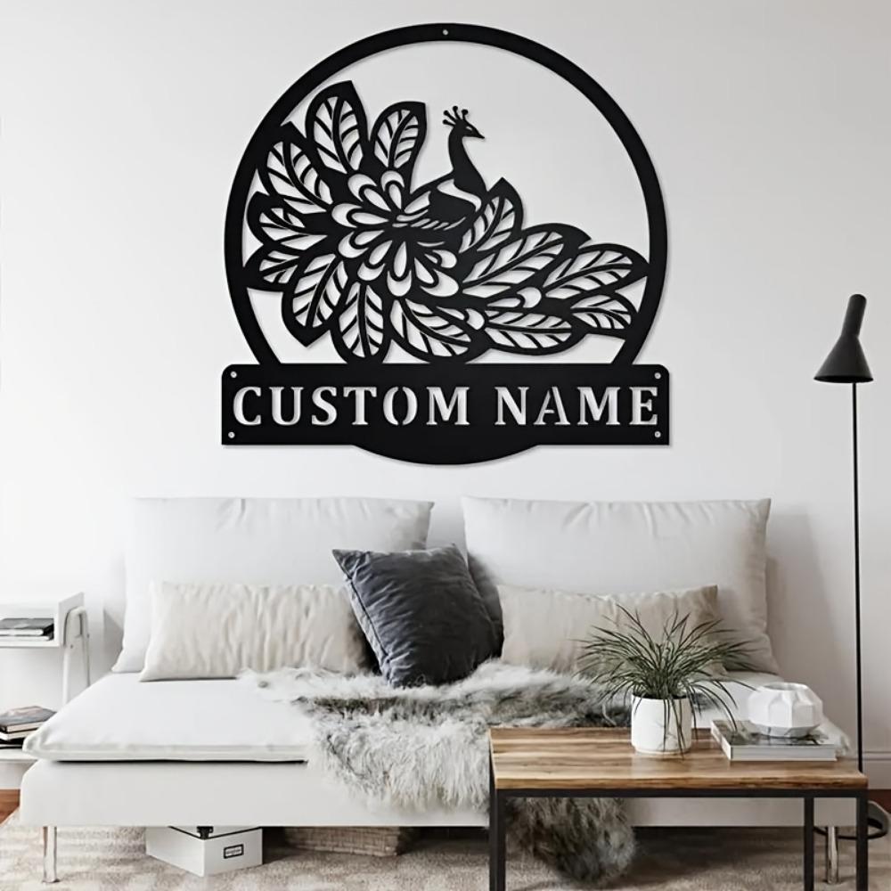Personalizable Peacock Metal Wall Art Decor Home Office Custom Sculpture Sign