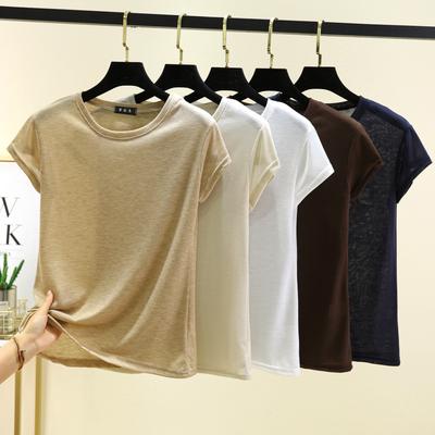 O-Neck Short Sleeve Tshirts Slim Fit Solid Color Summer Thin T-shirt Woman Bottomed Tee Tops All Match