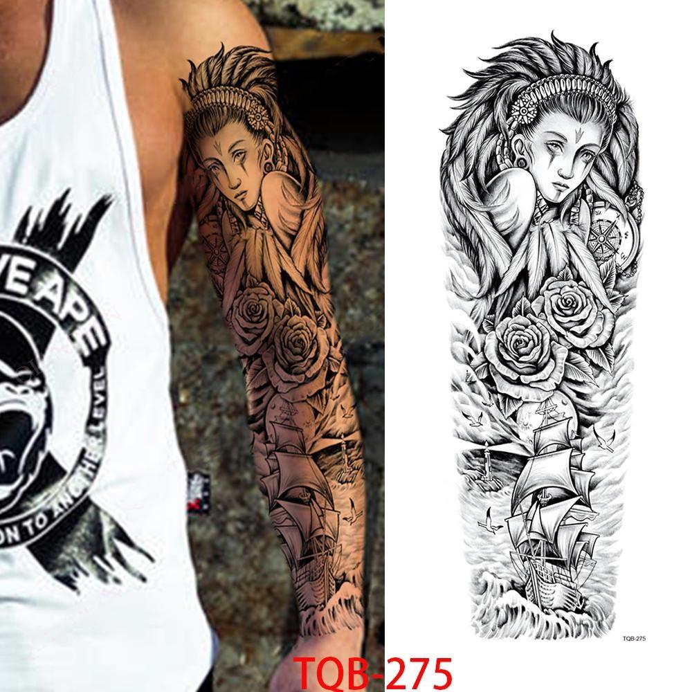 1 PC 480*170MM Full Arm Leg Temporary Tattoo Sticker for Women Men Waterproof Skull Compass Sexy  Tattoo Body Art Fake Flower Tattoo Paper Sticker