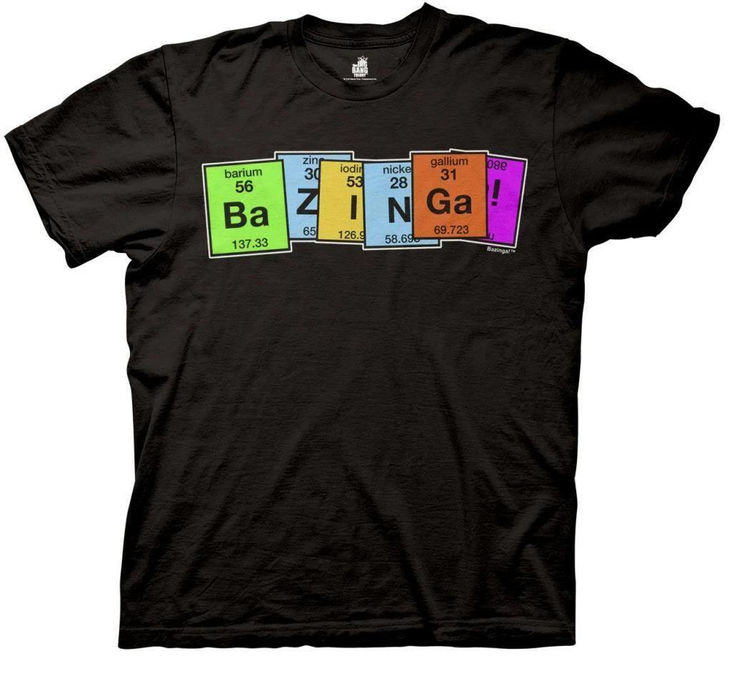 Adult Black TV Show The Big Bang Theory Bazinga Periodic Table 100% Cotton T-shirt Mens Tees Top Tee 2XL