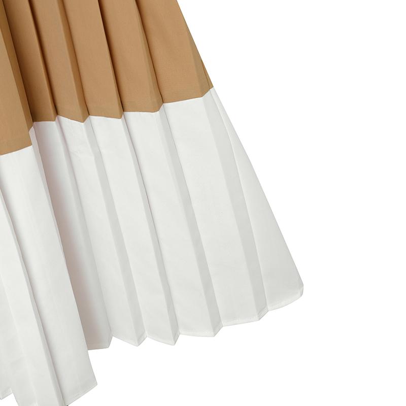 VONDA Elegant Women Casual O Neck Front Pleating Stitching Long Office Dress