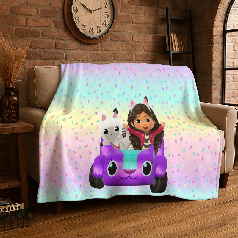 Cartoon Gabby Dollhouse Girl Flannel Blanket Soft Warm Throw Blanket for Bedroom Living Room Bed Travel Camping Picnic Kid