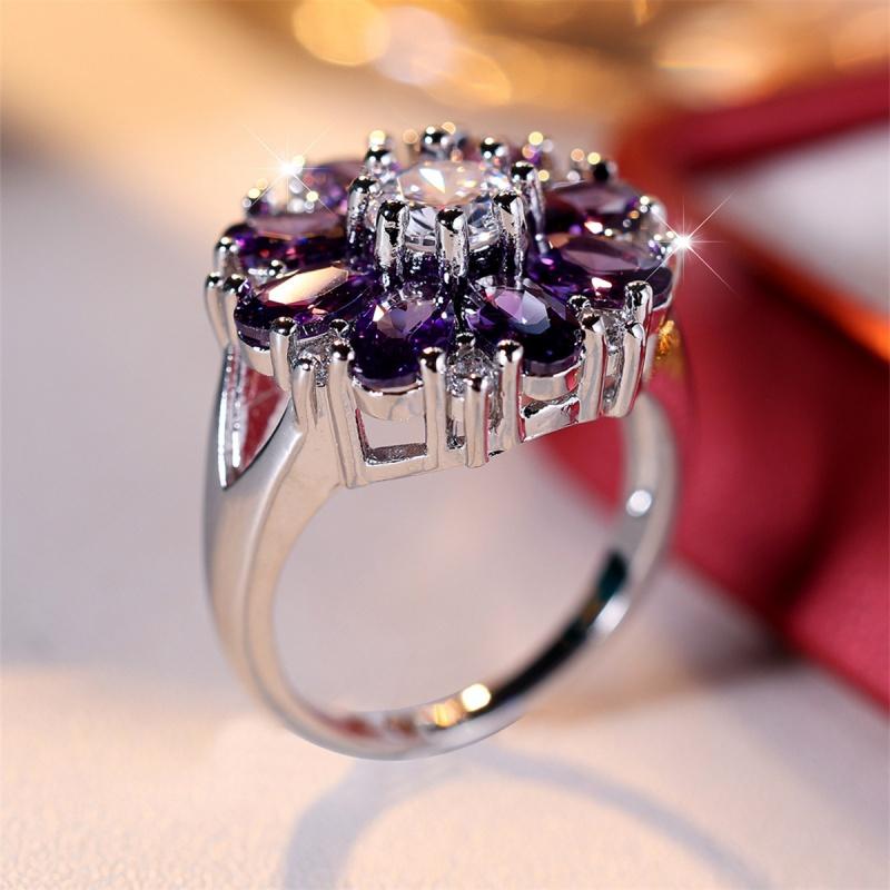 Fashion Elegant Flower Shape Purple Color Zircon Ring For Women Fashion Rings Accessories Custom Jewelry