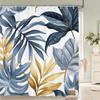 1Pc Blue Teal Gold Tropical Shower Curtain - Polyester Fabric, Machine Washable, With Hook, Suitable For Bathroom Decoration