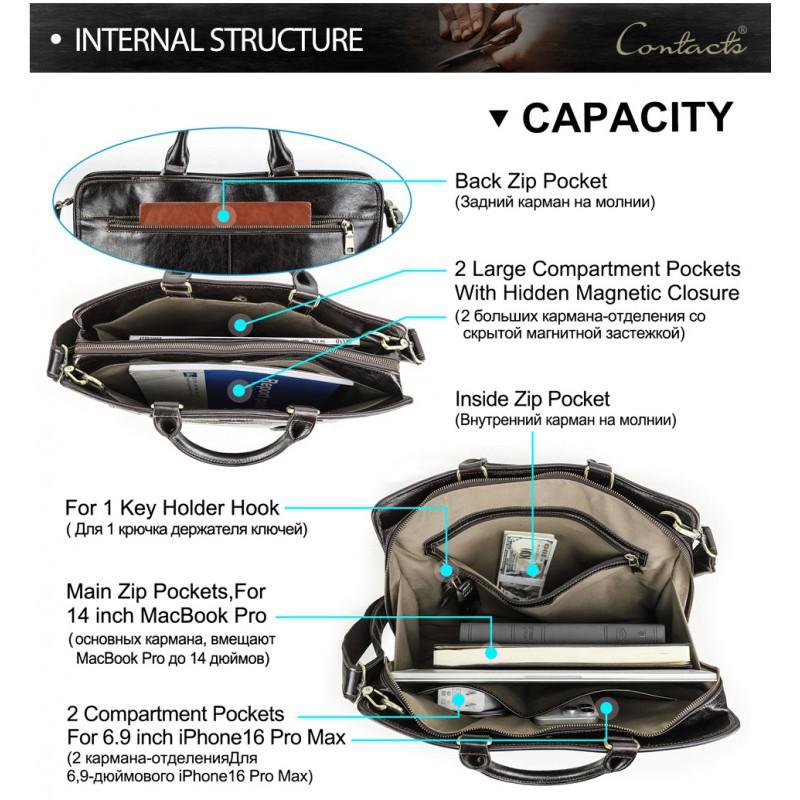 Full Grain Top Layer Cowhide Multi Compartment Men's Briefcase Can Hold 14.2-inch Genuine Leather Laptop Bag