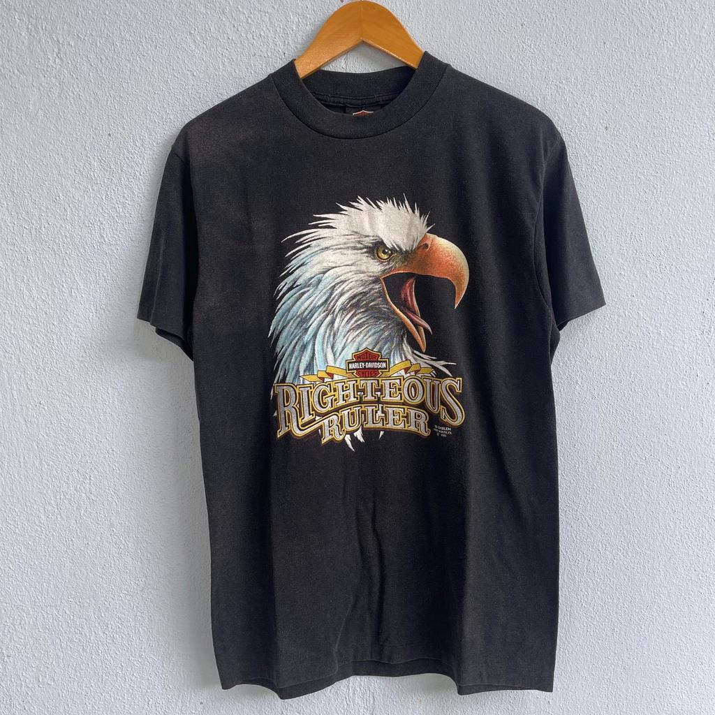 vintage 3D Emblem Harley Davidson righteous ruler eagle big head tshirt