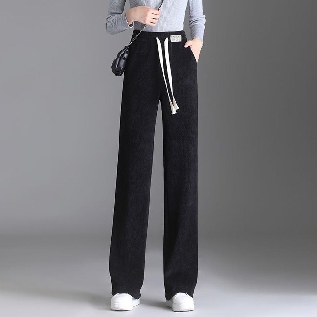 Women's Casual Colour Elastic Waist Straight Casual Pants With Pockets