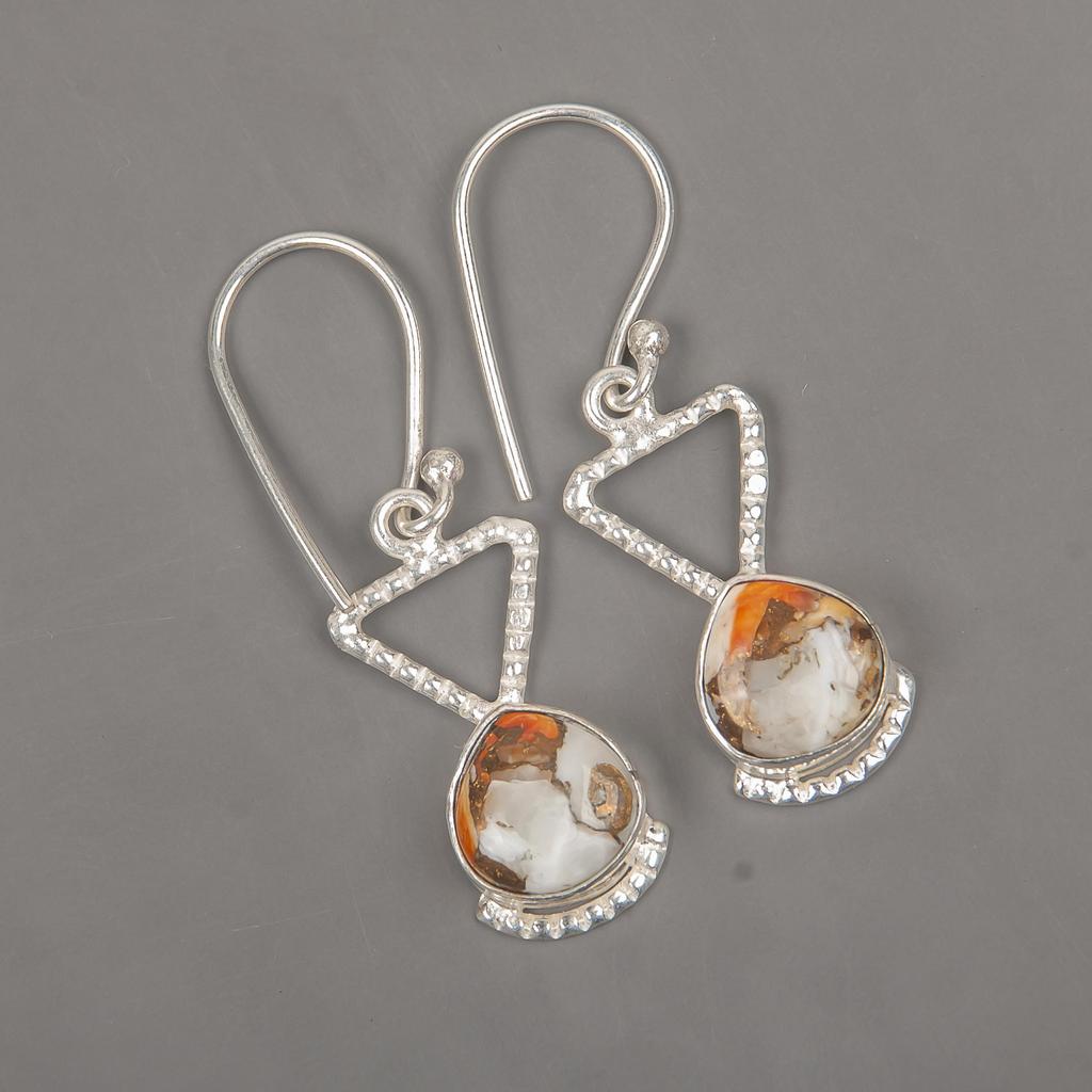 Orange Copper Turquoise Handmade Gemstone Earrings, 925 Solid Sterling Silver Earrings Antique Jewelry, For Engagement Gift