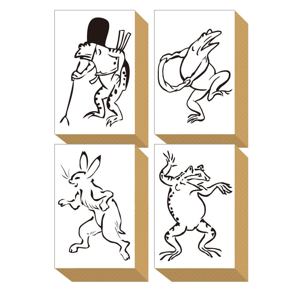 

Cute Wooden Rubber Stamp Set featuring Choju Jinbutsu Giga Jinbutsu and Sticky Made in Gift (Choju Giga) Frog, Rabbit, Notes, Cards, Japan, (59)