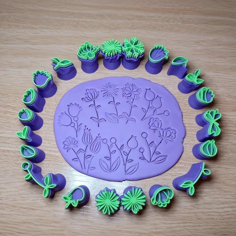 Clay Stamp & Molding Kit Flower Leaf Design Diy Crafts And Art Creations For Making, Pottery, Scrapbooking, Card Making