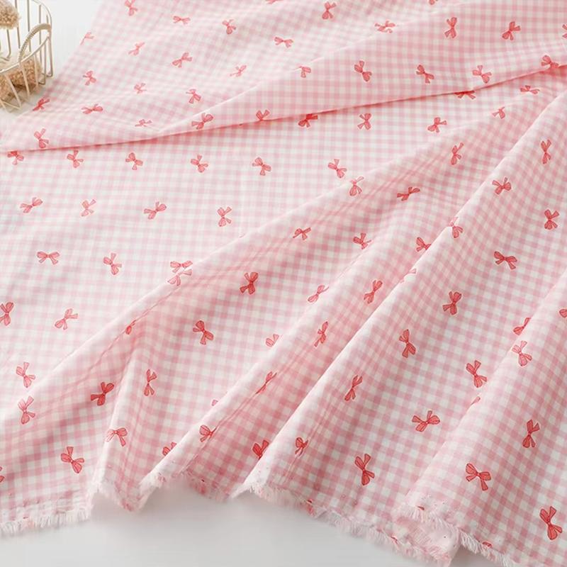145x100cm Colorful Plaid Cotton Fabric Sweety Bowknot Print Fabric For Dress Shirts Pajamas Homewear Children's Clothing Pillow