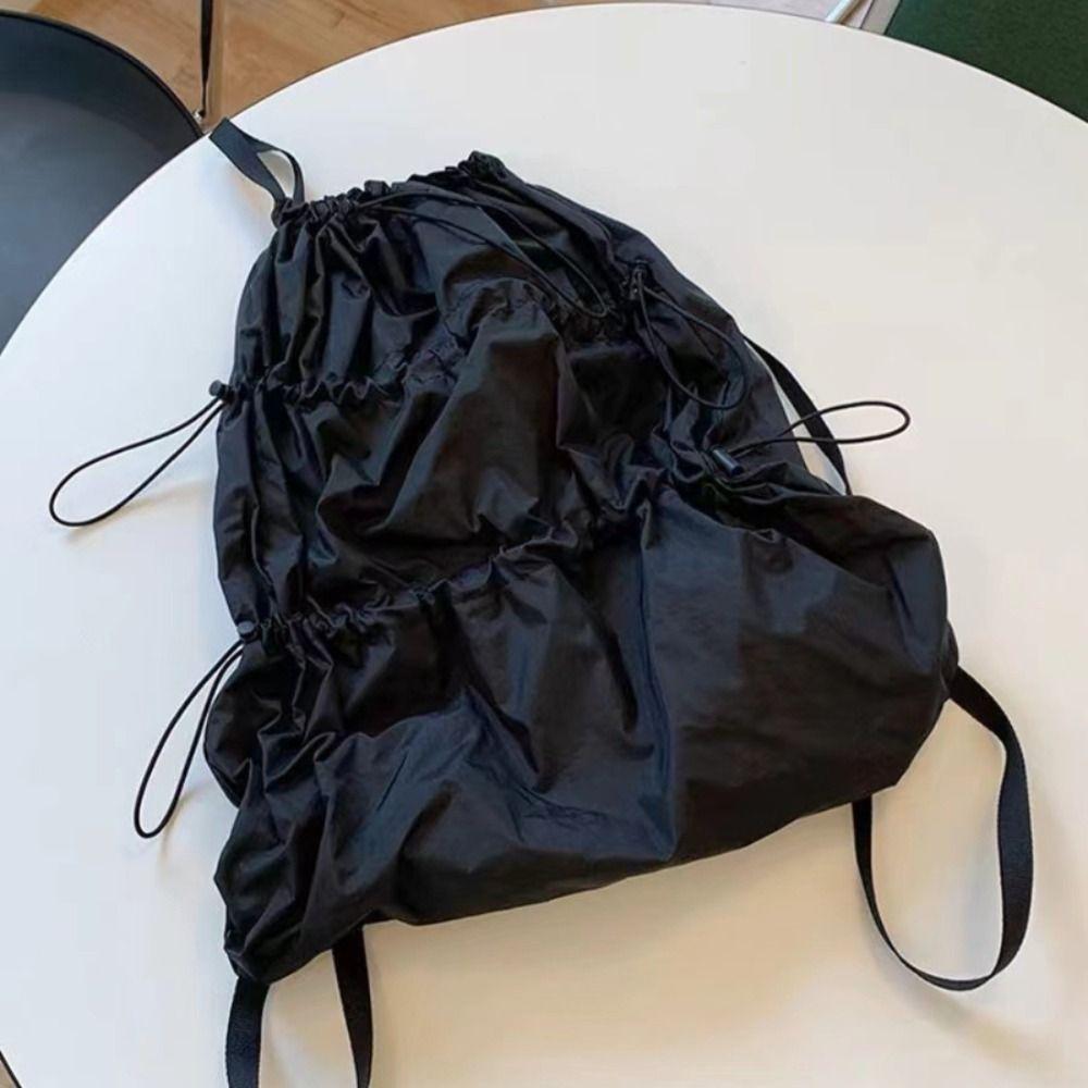 

Черно-белая нейлоновая сумка через плечо Корейский походный рюкзак Простые рюкзаки со шнурком Женские чёрный