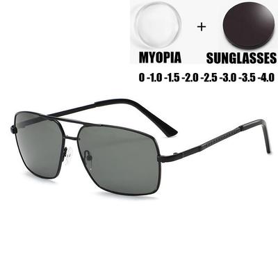 Men's Pilot Myopia Sunglasses UV Protection Anti-Glare Driving Eyewear with Near Sight Diopter Up To -4.0