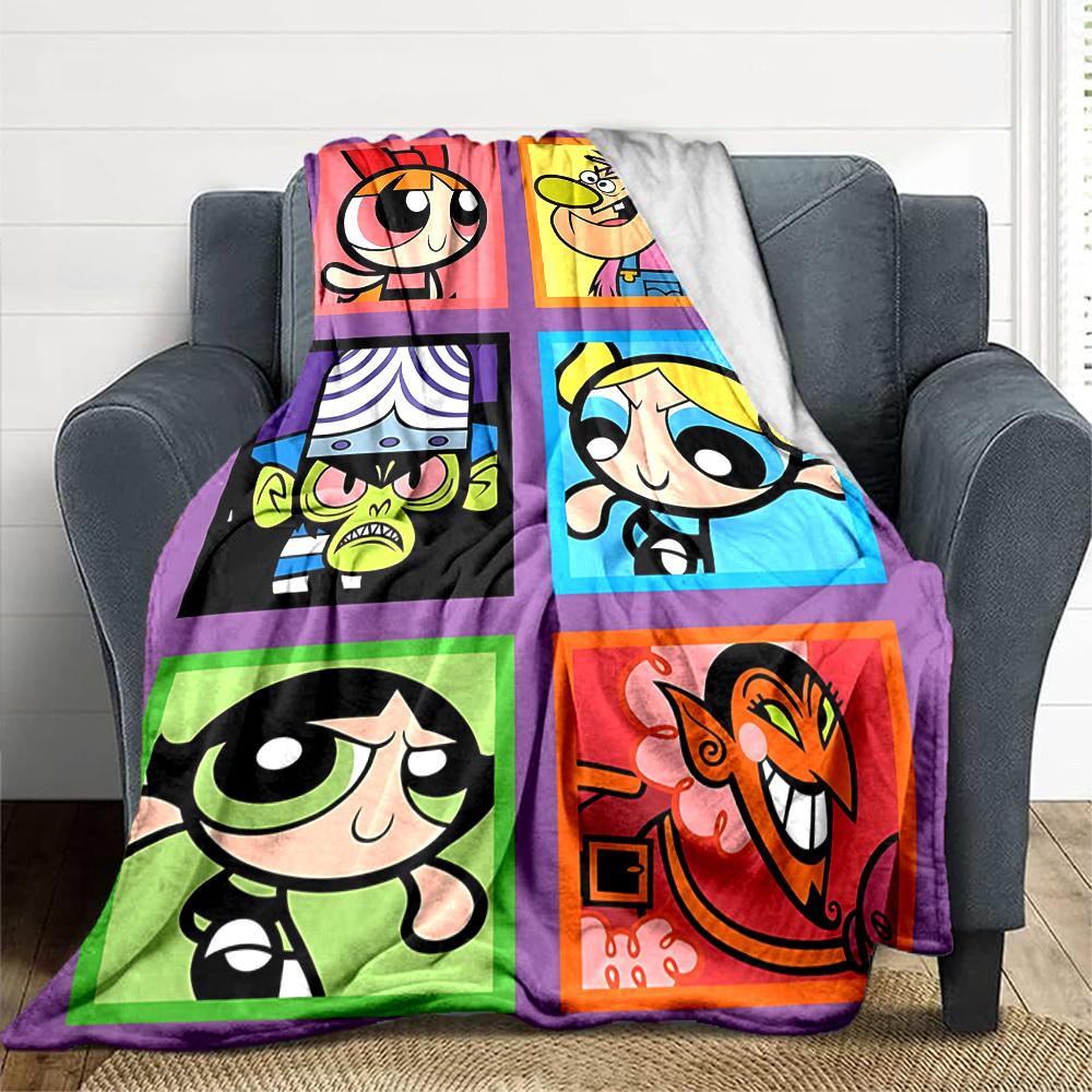1PC Powerpuff Girls Blanket Soft Warm All Season Throw for Sofa, Bed, Car, Office Vibrant Colorful Design, Durable & Cozy Gift