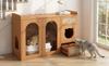 Cat House and Litter Box Cabinet with Feeding Bowls, Cat Rest Area, Storage Area (Litter Box and Cat Cushion Not Included), Walnut Color, 120x45x83 Cm