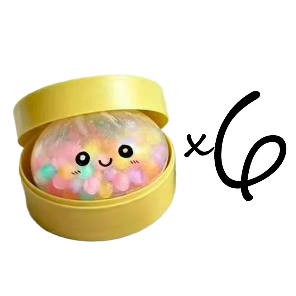 Hot Rainbow Dumpling Squishy with Bead Sensory Squeeze Toys for Stress Relief with Bamboo Steamer Funny Kawaii Toy Gifts