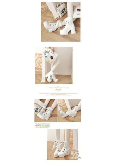 Women's Height-Boosting Martin Boots, Chunky Heel, Lace-Up, Waterproof, Thick-Sole Ankle Boots, Versatile High-Heeled Autumn/Winter Boots