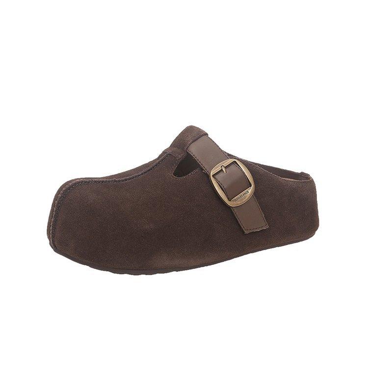 Cowhide Version~ Ju Jingyi's Same Thick-soled Peanut Toast Boken Shoes 2nd Generation Bag Head Muller Slippers Casual Women's Shoes