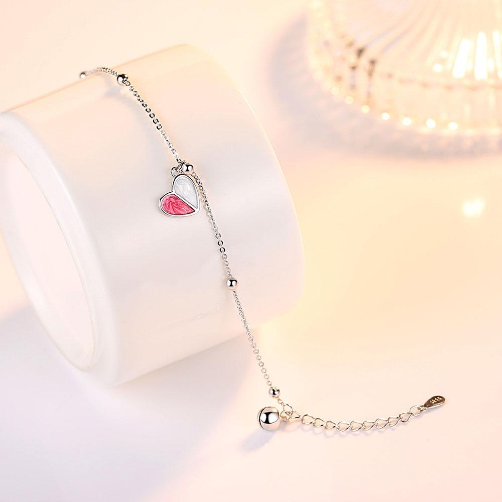 New 925 Sterling Silver Women Bracelets Fashion Romantic Heart -Shaped Simplicity Crystal Epoxy Bracelet Jewelry Anniversary Gift