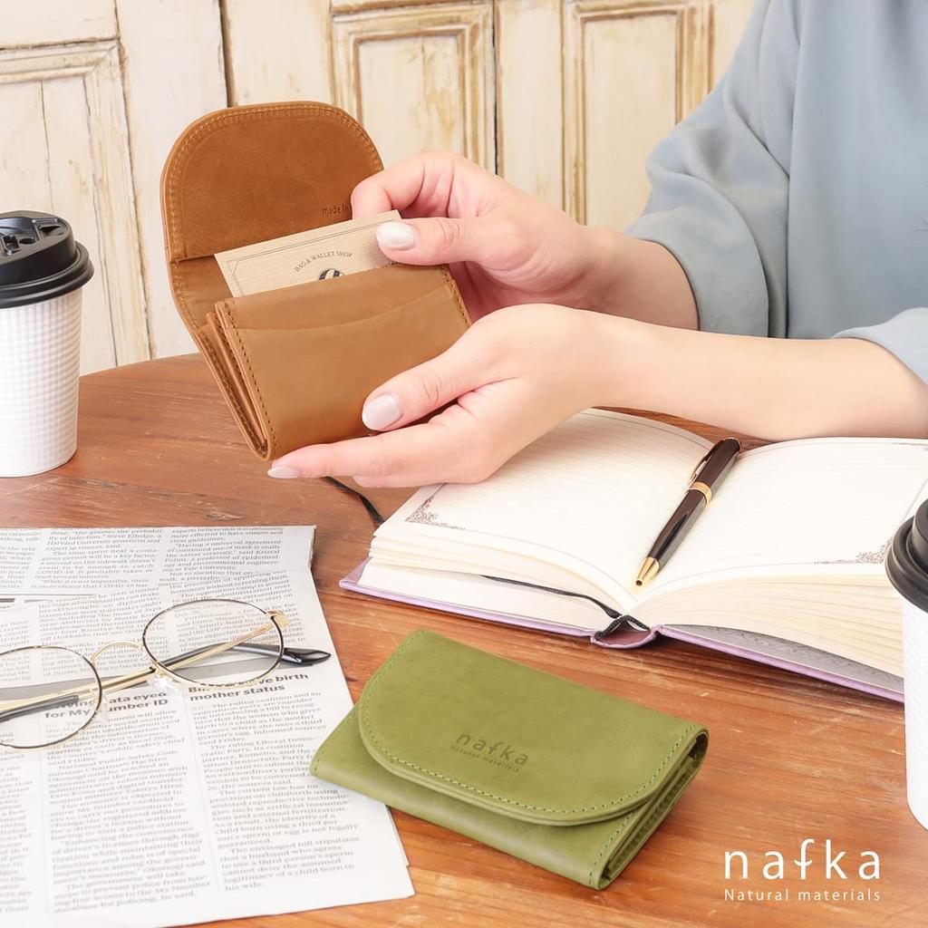 Nafka Women's Genuine Leather Mostro Business Card Case with Large Capacity and Dividers, Made in Japan [NFK-72113] (Light Green)