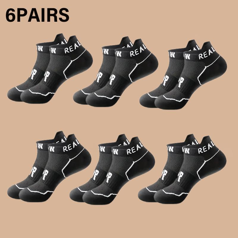 Men's 6 Pairs Letter Sports Socks Mesh Breathable Comfy Quick-Dry Ankle Socks Unisex Couple All-Season
