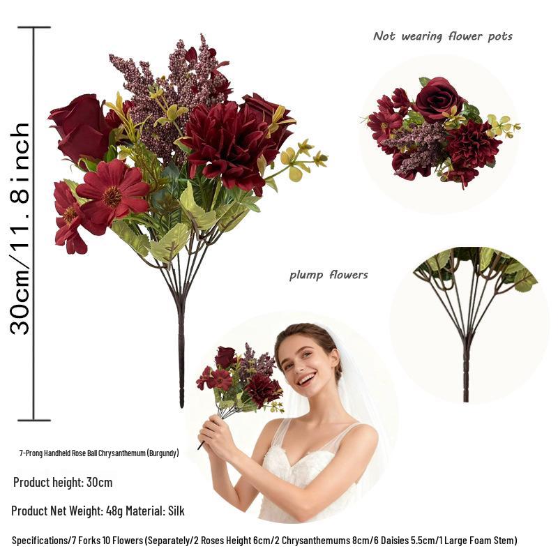 European & American Style Retro Artificial Rose Bouquet - 7-Fork Simulation Flowers for Weddings & Celebrations