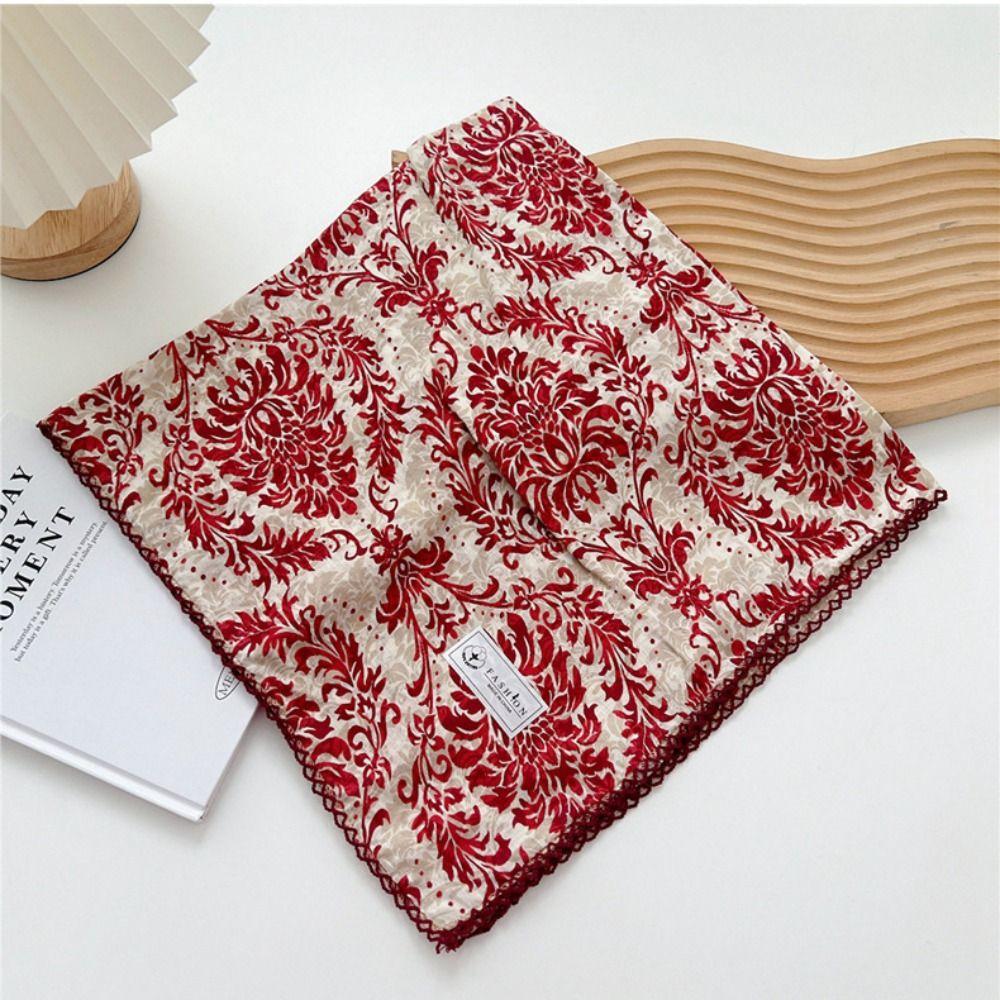 Floral Cotton Linen Print Scarves Scarf Hair Band Square Handkerchief Small Square Scarf Beach