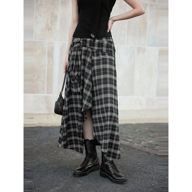 ELLE French Style Black & White Plaid Skirt L