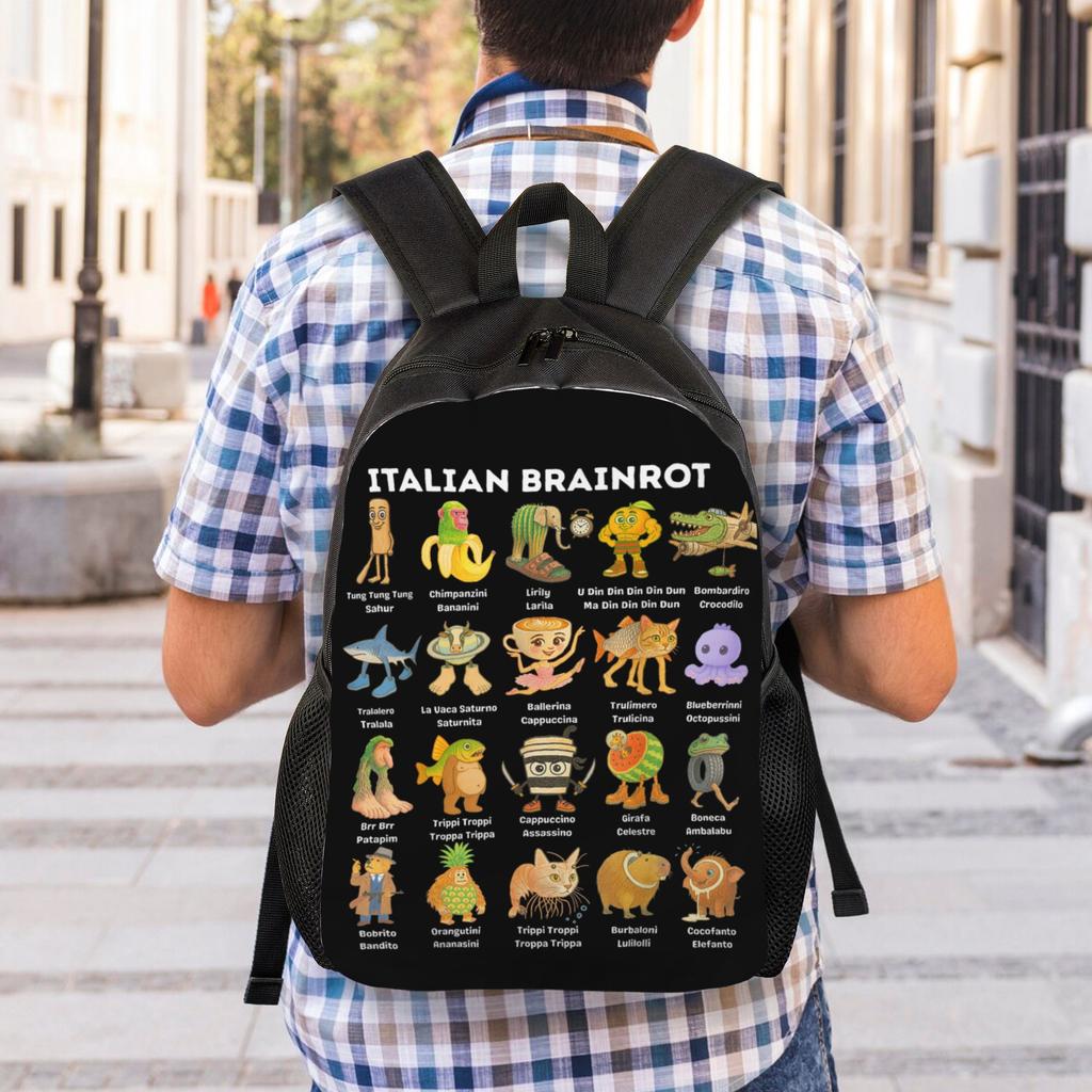 Arten von italienischem Brainrot Meme Klassischer Rucksack Outdoor High School Reise Handgezeichneter Tagesrucksack Herren Damen Laptop Umhängetasche