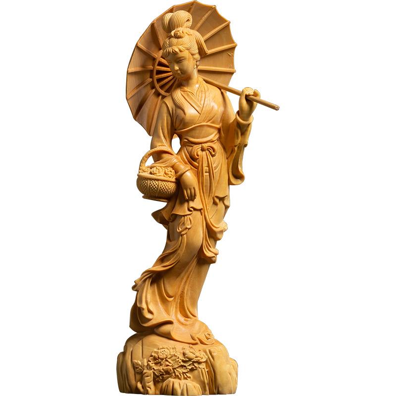

wood carving JJiangnan Beautiful Girl character figurines Hand carving Home Living Room Office Table decoration and accessories