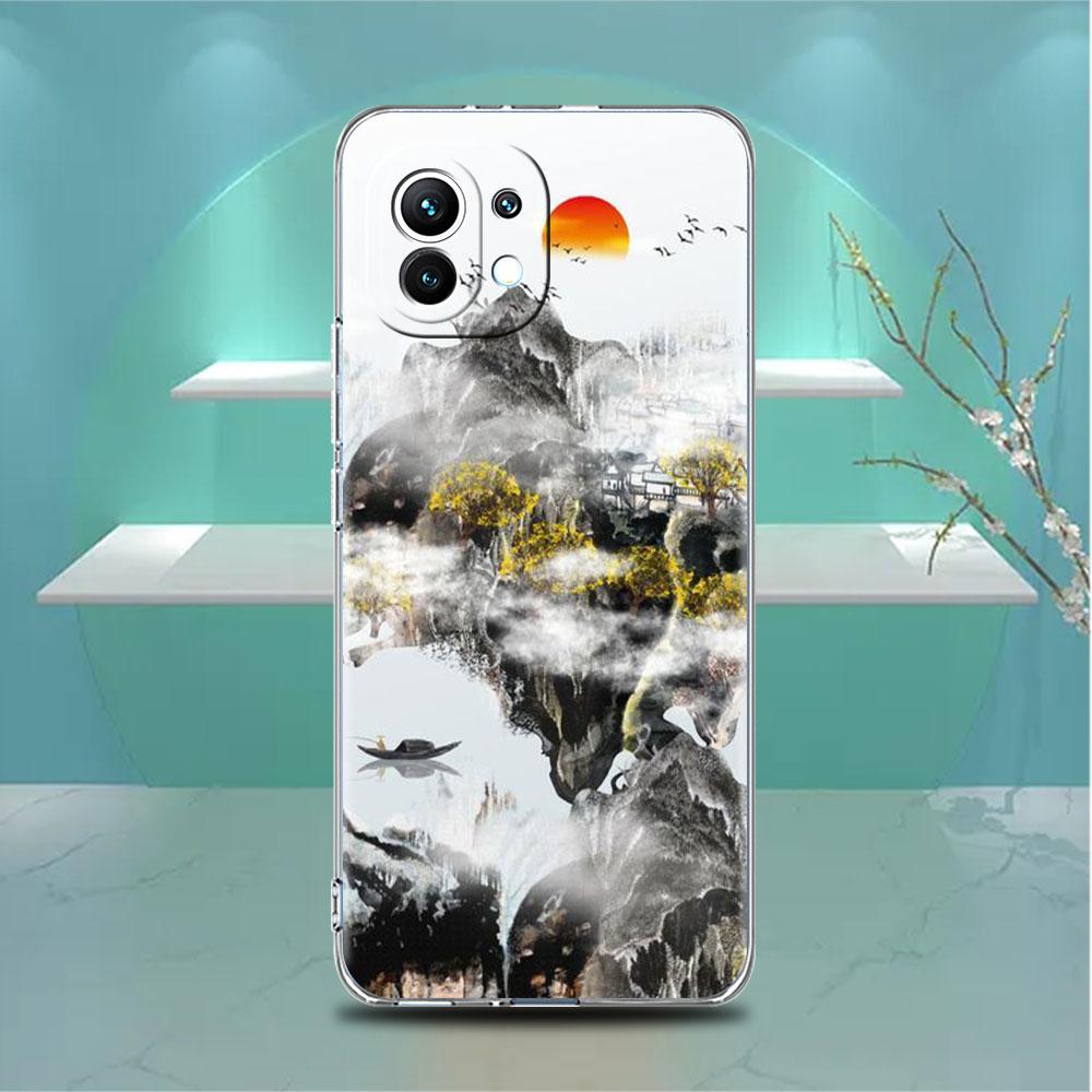 Clear Case For Xiaomi Mi Poco X3 NFC M3 Pro F3 F1 11 Lite 12 Note 10 11T 9T Transparent Phone Cover Mountain Painting