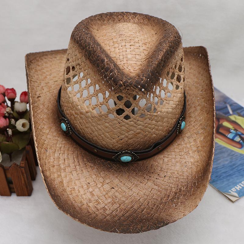 Independent Station Large Brim Raffia Summer Men'S And Women'S Cowboy Hats Sunshade Breathable Crimped Straw Hats