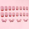 24 kusů Jednoduché růžové s barevným vzorem, malý svěží a sladký vítr, francouzské krátké umělé nehty, nošení brnění