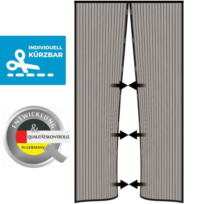 Nematek® rideau magnétique moustiquaire pour moustiquaire pour portes jusqu'à 100 x 220 cm, raccourcissable individuellement,