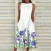 Women's Summer Round Neck Sleeveless Scenic Floral Printed Pocket Dress