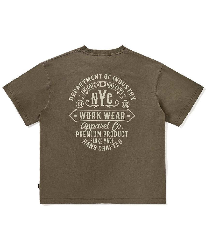 Peullukeu Rivet Pocket Pigment Workwear Short Sleeve T-Shirt Brown Fst739