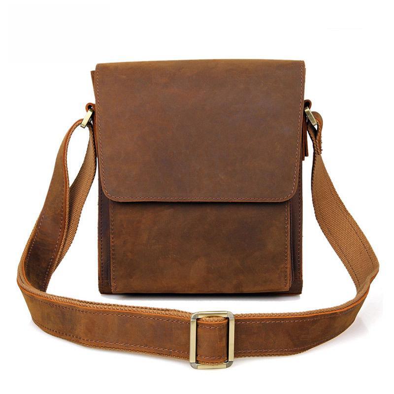 Vintage Genuine Leather Large Capacity Men's Messenger Bag - Crazy Horse Cowhide Shoulder Bag