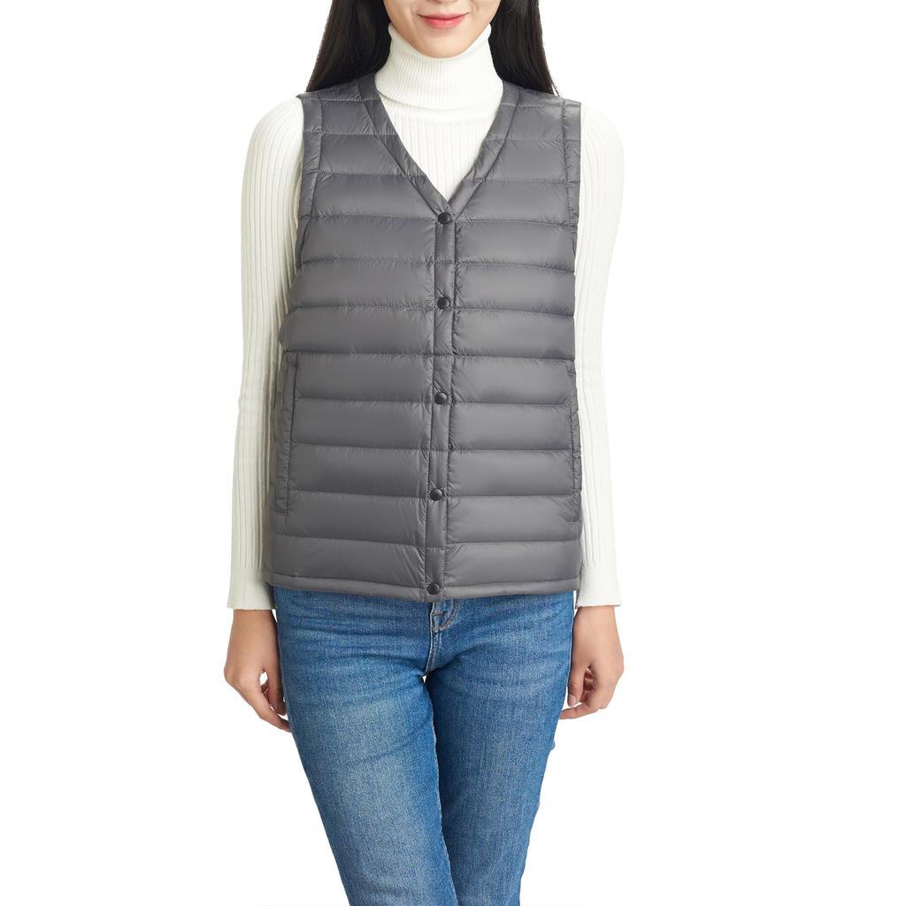 Ultra Light Down a Japanese and Includes a Storage Product 0123 Silver-Gensen Women's Vest, Brand. Lightweight, Warm, Water-Repellent, Compact. Pouch.