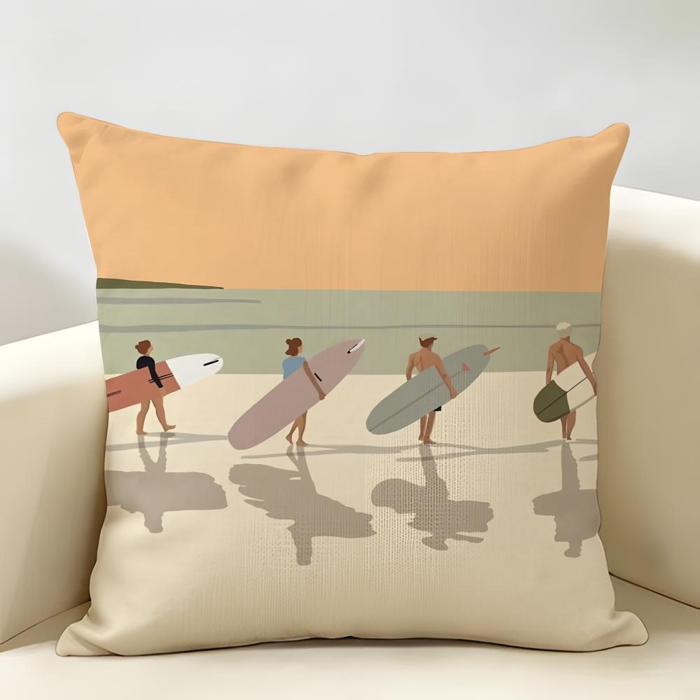 Summer Surfing Ins Art Cushion Cover Natural Linen Organic Fabric DoubleSided Printing Room Sofa Decor Pillow Case