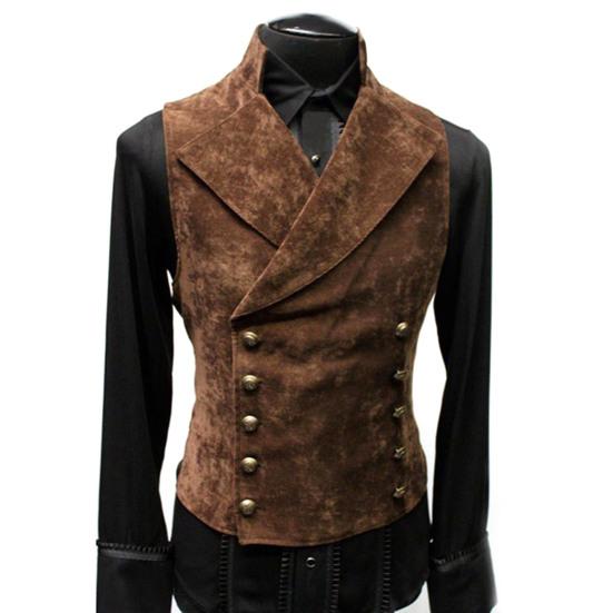 

Casual Men Waistcoat Stand Collar Solid Color Double Breasted Slim Fit Vest for M хакі